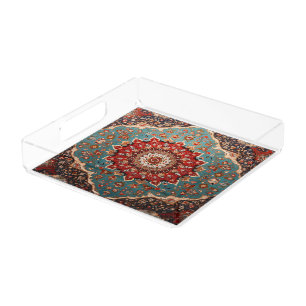 Oriental Retro Persian Pattern Red Cream Blue Acrylic Tray