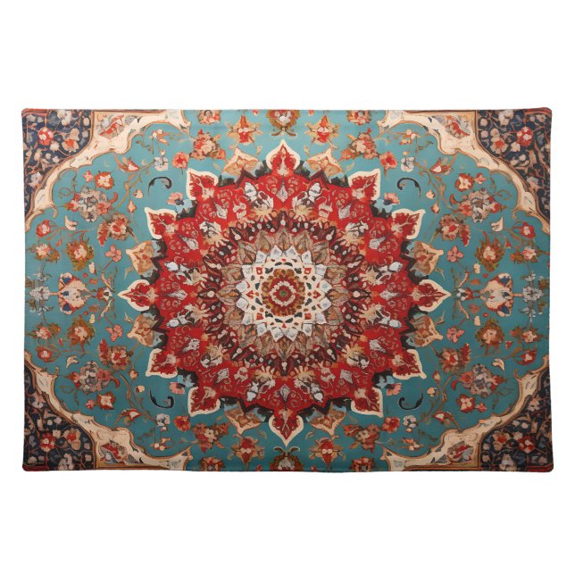 Oriental Retro Persian Pattern Red Cream Blue Cloth Placemat (Front)