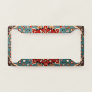 Oriental Retro Persian Pattern Red Cream Blue License Plate Frame