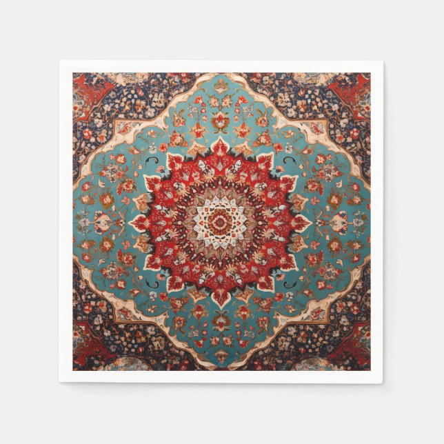 Oriental Retro Persian Pattern Red Cream Blue Napkins (Front)