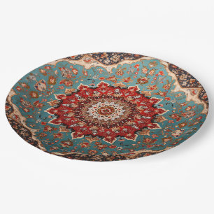 Oriental Retro Persian Pattern Red Cream Blue Paper Plates