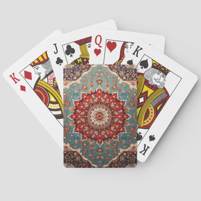 Oriental Retro Persian Pattern Red Cream Blue  Poker Cards (Back)