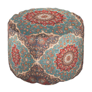 Oriental Retro Persian Pattern Red Cream Blue Pouf
