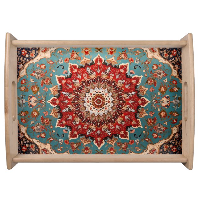 Oriental Retro Persian Pattern Red Cream Blue Serving Tray (Front)