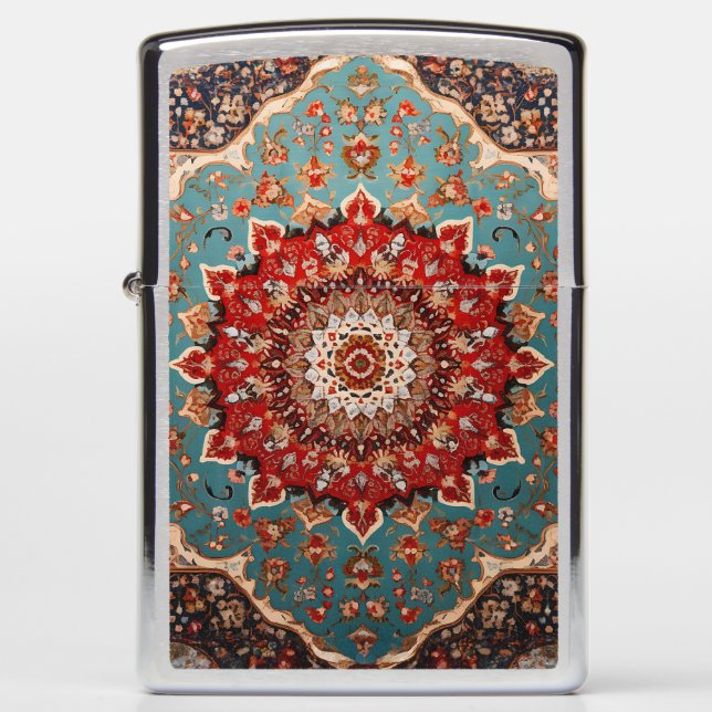 Oriental Retro Persian Pattern Red Cream Blue  Zippo Lighter (Front)