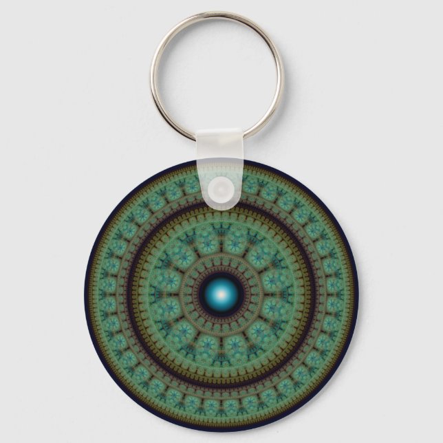 Oriental round fractal mosaic pattern keychain (Front)