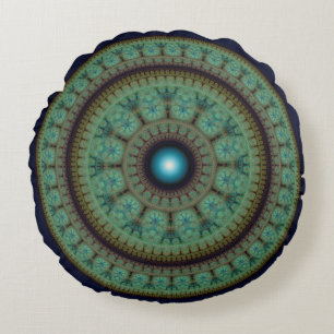 Oriental round fractal mosaic pattern pillow