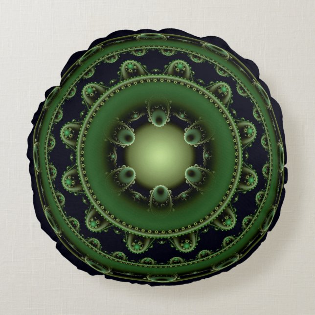 Oriental round green ornament pillow (Front)