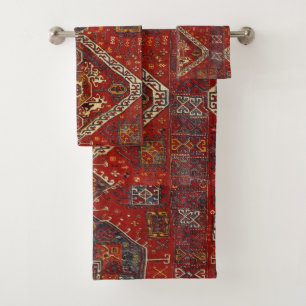 Oriental rug - bold design in red and blue bath towel set