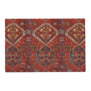 Oriental rug design -hexagons in dark red placemat