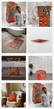 Oriental rug design in blue -orange -home decor