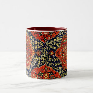 Oriental rug design  in blue&orange Two-Tone coffee mug