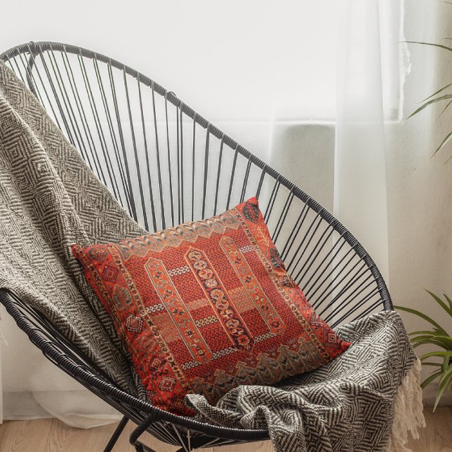 Oriental rug design in  bright oranges  throw pillow (Creator Uploaded)