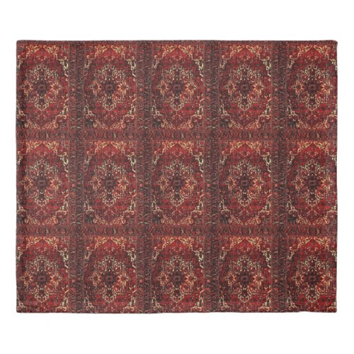 Oriental rug design in dark red and cream color duvet cover
