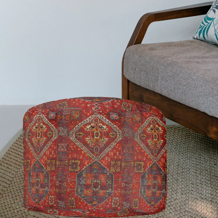 Oriental rug design in dark red & blue pouf Zazzle