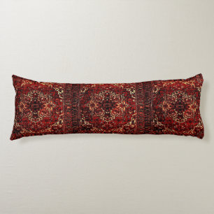 Oriental rug design in dark red body pillow