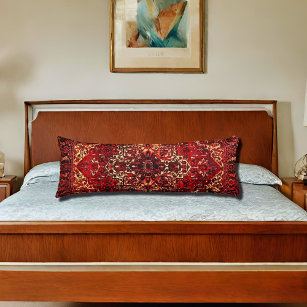 Oriental rug design in  dark red    body pillow