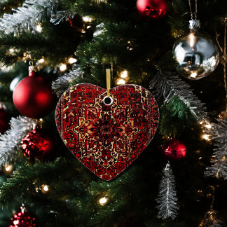 Oriental rug design in dark red ceramic ornament