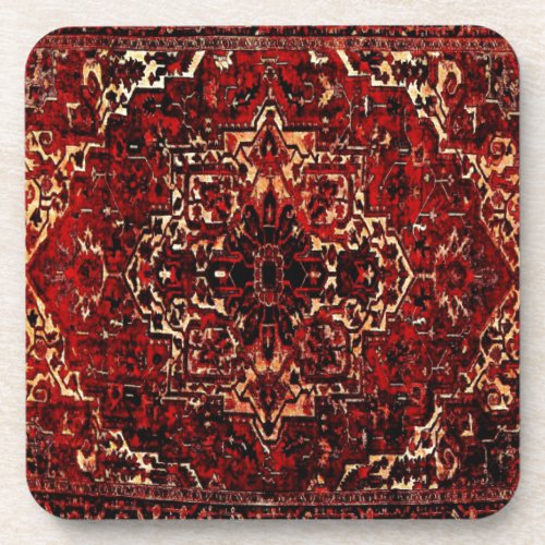 Oriental rug design in  dark red coaster