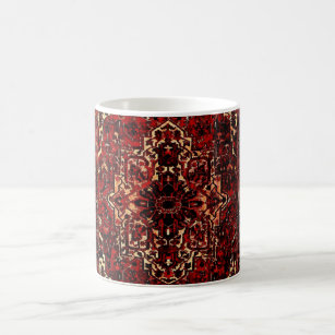 Oriental rug design in dark red coffee mug