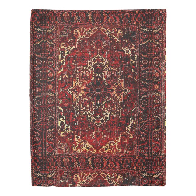 Oriental rug design in  dark red  duvet cover (Front)