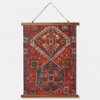 Oriental rug design in  dark red