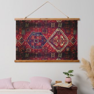 Oriental rug design in  dark red hanging tapestry