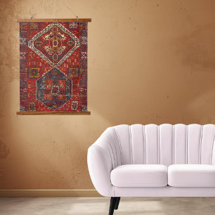 Oriental rug design in dark red hanging tapestry