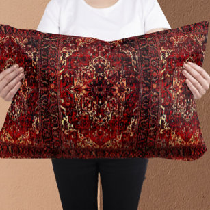 Oriental rug design in  dark red lumbar pillow