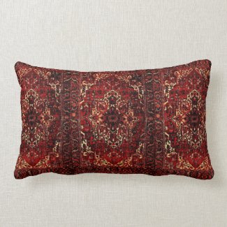 Oriental rug design in  dark red lumbar pillow