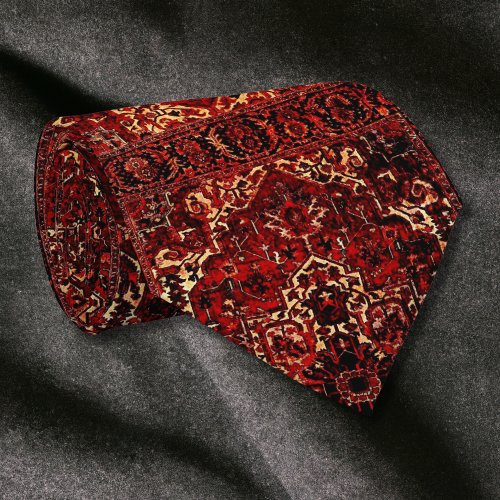 Oriental rug design in  dark red neck tie
