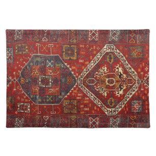 Oriental rug design in dark red no5 cloth placemat