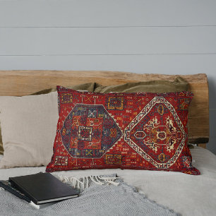 Oriental rug design in dark red no5 lumbar pillow