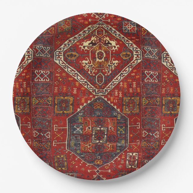 Oriental rug design in  dark red no5 paper plates (Front)