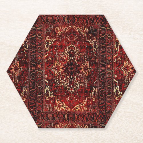 Oriental rug design in  dark red  paper coaster