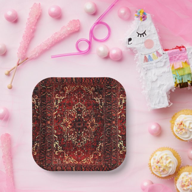 Oriental rug design in  dark red  paper plates (Party)