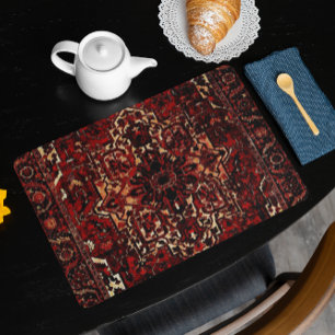 Oriental rug design in dark red placemat