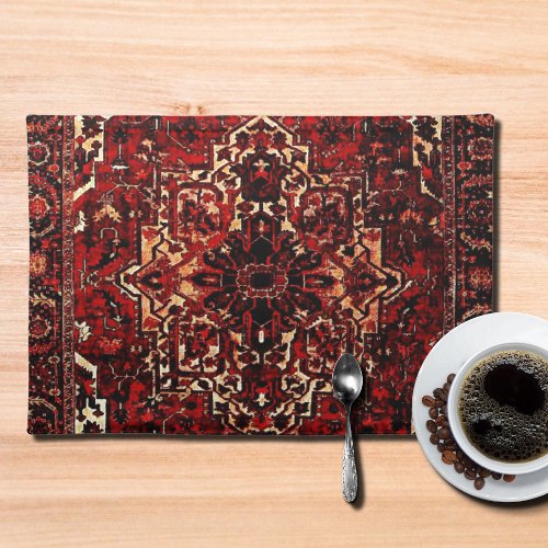 Oriental rug design in  dark red placemat