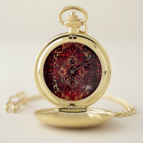 Oriental rug design in  dark red   pocket watch