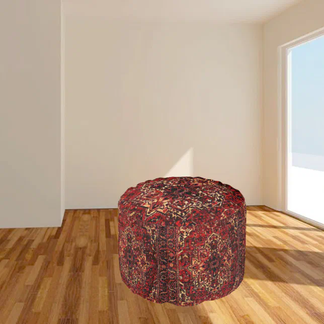 Oriental rug design in dark red pouf Zazzle