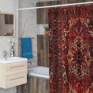 Oriental rug design in dark red shower curtain
