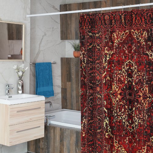 Oriental rug design in  dark red  shower curtain