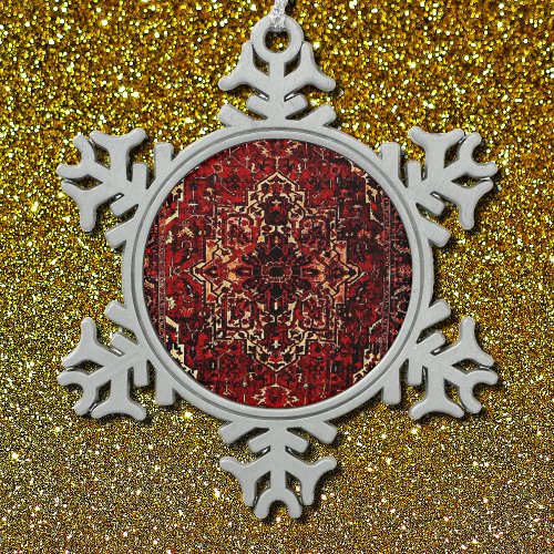 Oriental rug design in  dark red  snowflake pewter christmas ornament