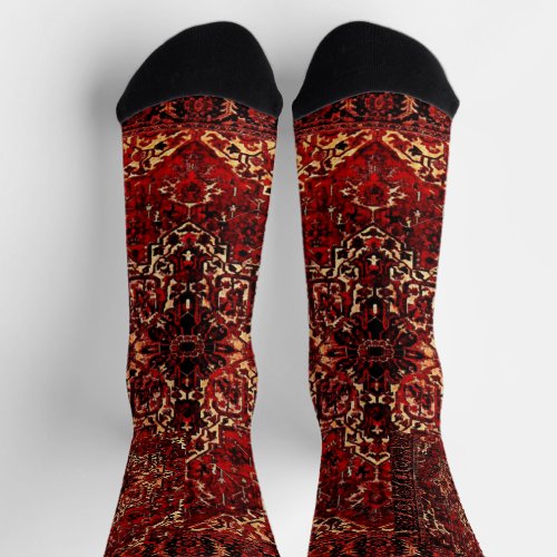 Oriental rug design in  dark red  socks