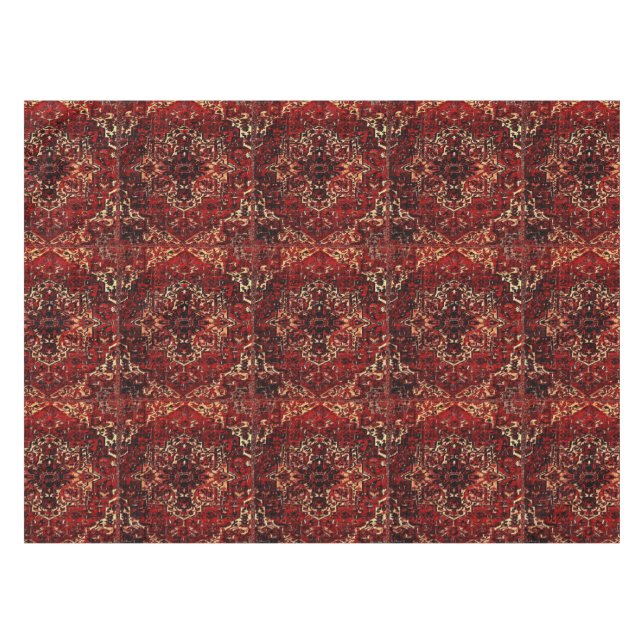 Oriental rug design in dark red tablecloth (Front (Horizontal))