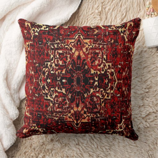 Oriental rug design in dark red throw pillow | Zazzle