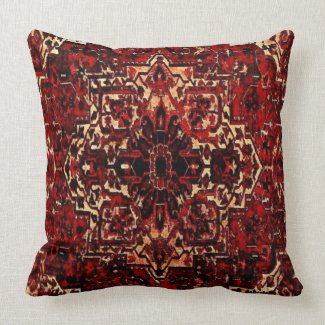 Oriental rug design in dark red throw pillow