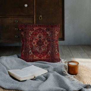 Oriental rug design in  dark red throw pillow