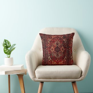 Oriental rug design in  dark red throw pillow