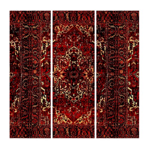Oriental rug design in  dark red   triptych